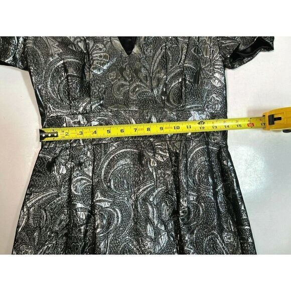 French Connection Art Deco Metallic Dress Silver Deep V Cocktail Party - Picture 13 of 16